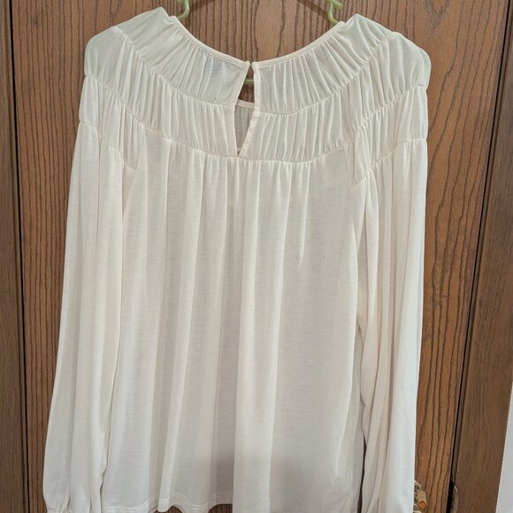 Ann Taylor Balloon Sleeve Yoke Blouse Top-Winter White Size Large - Picture 3 of 4